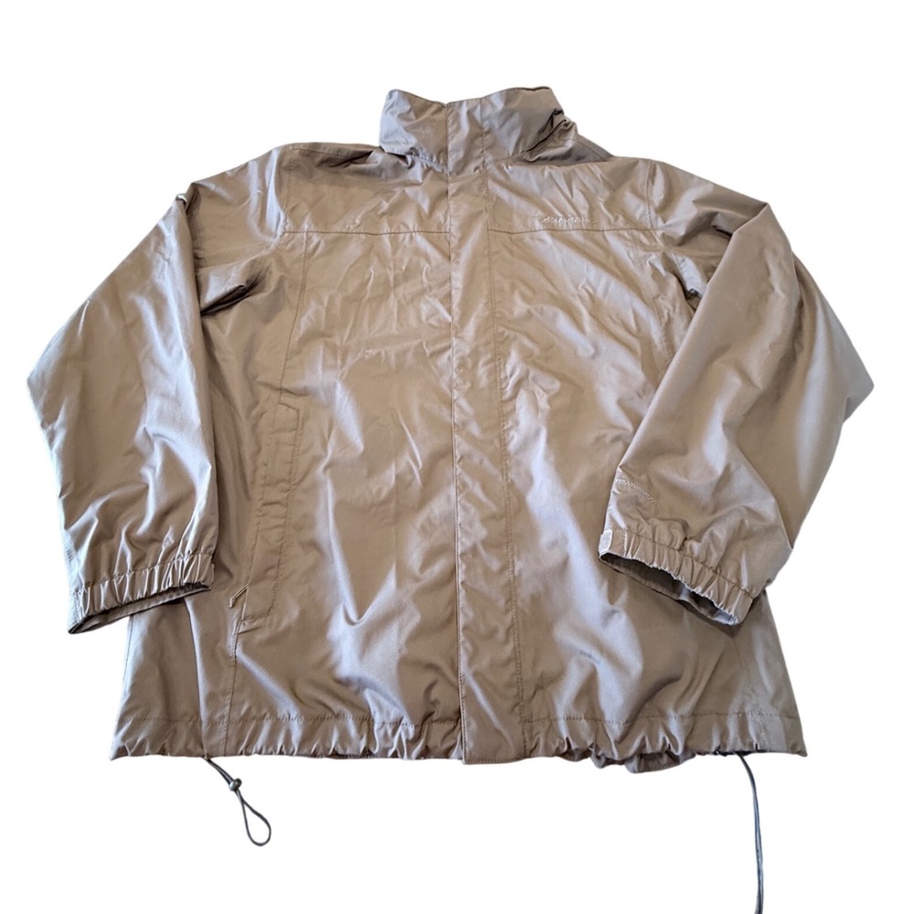 Eddie Bauer Mens XL Taupe Brown Full Zip Windbreaker Jacket with Stowable Hood
